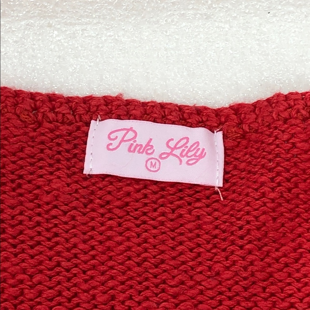 Pink Lily Sweater V-Neck Long Sleeve Star Knit Size Medium - Picture 3 of 11